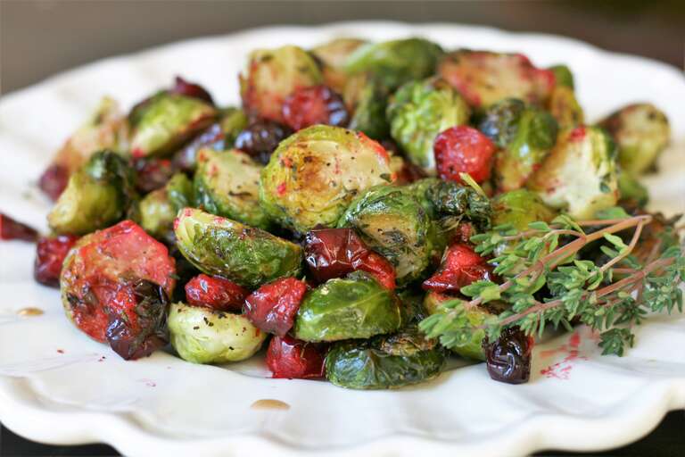 Roasted Brussel Sprouts with Bacon & Cranberries