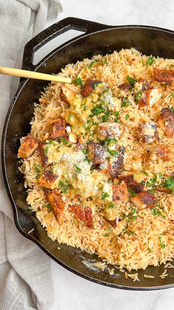 Feb 26- Garlic Parmesan Chicken Scampi over rice